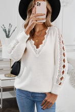 Load image into Gallery viewer, Lace Splicing V Neck Pullover Sweater
