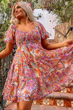 Load image into Gallery viewer, Multicolor Boho Print Smocked Ruffled Puff Sleeve Mini Dress
