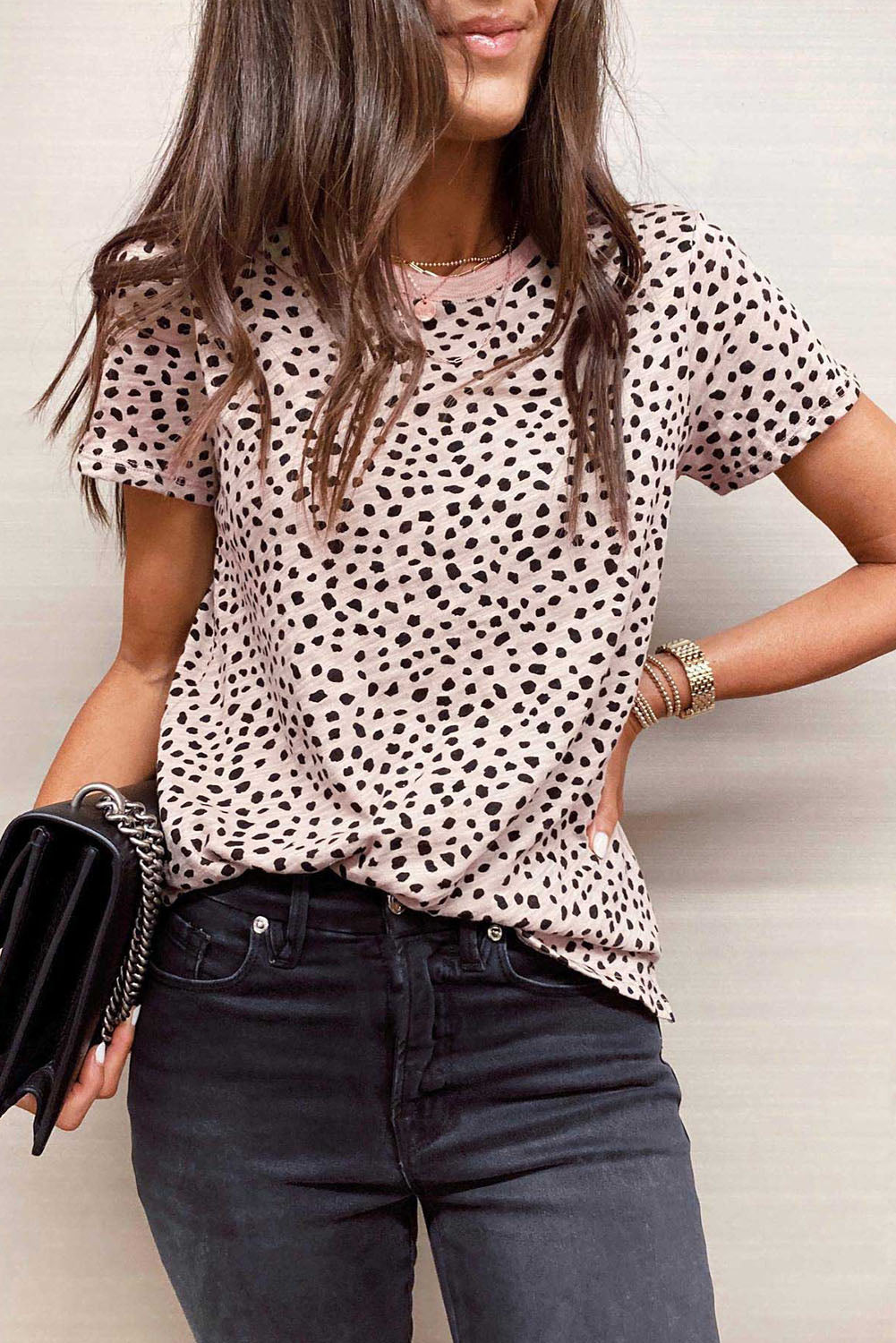 Cheetah Print O-neck Short Sleeve T Shirt
