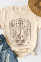 Load image into Gallery viewer, Khaki NASHVILLE Letter Guitar Graphic Print Short Sleeve T Shirt
