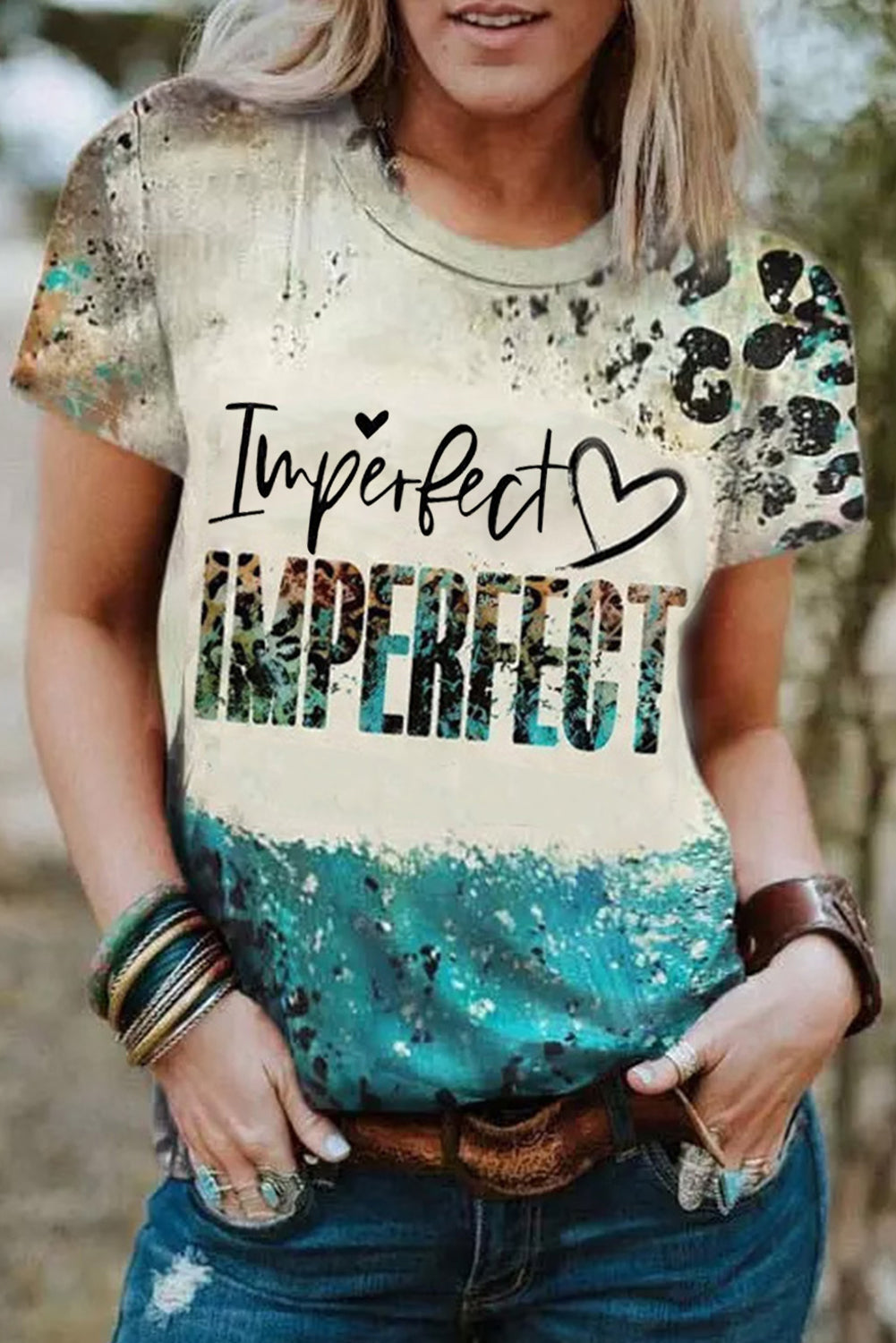 IMPERFECT Western Fashion Letters Graphic Tee