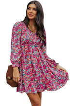 Load image into Gallery viewer, Smocked V Neck Puffy Sleeve Floral Dress
