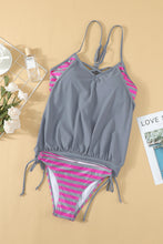 Load image into Gallery viewer, Light Gray Tankini with Stripes Patchwork
