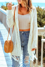 Load image into Gallery viewer, Beige Tasseled Hollow-out Cable Knit Cardigan
