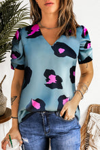 Load image into Gallery viewer, Ruched Short Sleeve Leopard Print Blouse
