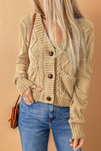 Load image into Gallery viewer, Beige Front Pockets Buttons Textured Cardigan
