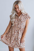 Load image into Gallery viewer, Short Sleeve Flap Pockets Shirt Floral Dress
