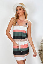 Load image into Gallery viewer, Spaghetti Straps Striped Drawstring Waist Mini Dress
