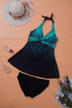 Load image into Gallery viewer, Turquoise Dot Print Halterneck Tankini Set
