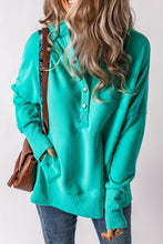 Load image into Gallery viewer, Turquoise Batwing Sleeve Pocketed Henley Hoodie
