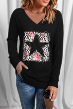 Load image into Gallery viewer, Leopard Floral Star Print V Neck Long Sleeve Top
