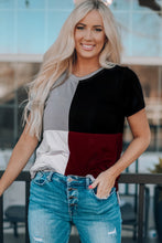 Load image into Gallery viewer, Wine Red Colorblock T-shirt with Slits
