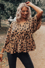 Load image into Gallery viewer, V Neck Leopard Print Peplum Blouse
