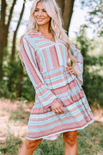 Load image into Gallery viewer, Boho Printed Tiered Bell Sleeve Babydoll Dress
