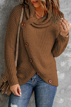 Load image into Gallery viewer, Khaki Buttoned Wrap Turtleneck Sweater
