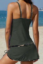 Load image into Gallery viewer, Camo Solid Strappy Drawstring Side Tankini
