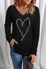 Load image into Gallery viewer, Rhinestone Heart Shaped V Neck Long Sleeve Top
