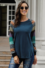 Load image into Gallery viewer, Color Block Long Sleeves Navy Pullover Top
