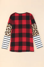 Load image into Gallery viewer, Plaid Print Leopard Splicing Striped Color Block Long Sleeve Top
