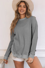 Load image into Gallery viewer, Crew Neck Ribbed Trim Waffle Knit Top

