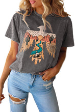 Load image into Gallery viewer, Western Skull Bird Shaped Print Short Sleeve Graphic Tee
