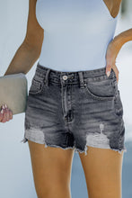 Load image into Gallery viewer, Blue Distressed Frayed Denim Shorts

