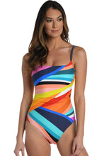 Load image into Gallery viewer, Multicolor Tropical Print Ruched One Piece Swimsuit
