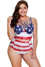 Load image into Gallery viewer, American Flag Strappy Neck Detail High Waist Swimsuit
