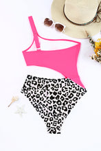 Load image into Gallery viewer, Leopard Patchwork Asymmetric Cutout One Piece Swimsuit
