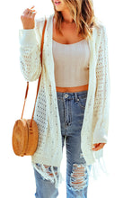 Load image into Gallery viewer, Beige Tasseled Hollow-out Cable Knit Cardigan
