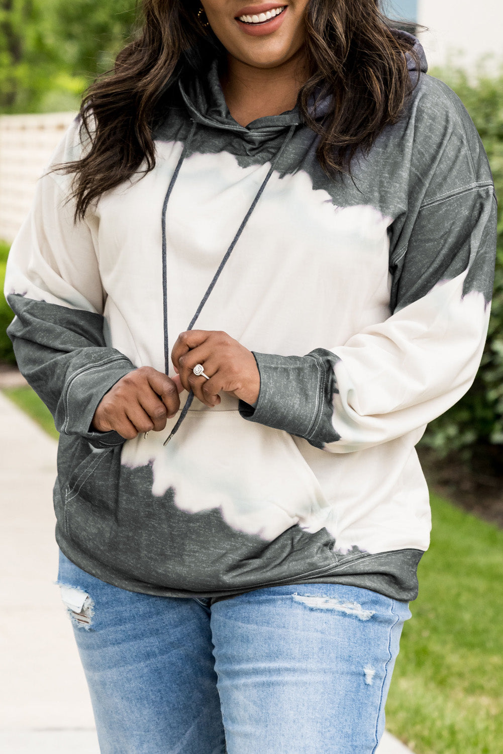 Gray Gray Tie Dyed Color Block Plus Size Hoodie