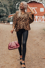 Load image into Gallery viewer, V Neck Leopard Print Peplum Blouse
