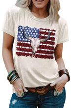 Load image into Gallery viewer, Bull Skull American Flag Graphic Tee
