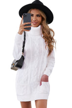 Load image into Gallery viewer, Cowl Neck Cable Knit Sweater Dress
