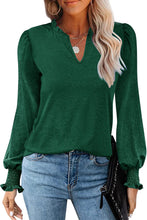 Load image into Gallery viewer, Frill V Neck Puff Long Sleeve Top
