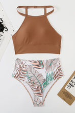 Load image into Gallery viewer, Solid Strappy Halter Bikini Printed High Waist Swimsuit
