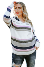 Load image into Gallery viewer, Stripe Plus Size Striped Hooded Knit Sweater
