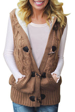 Load image into Gallery viewer, Khaki Cable Knit Hooded Sweater Vest
