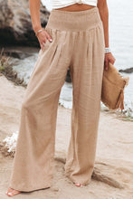 Load image into Gallery viewer, Khaki Smocked Wide Waistband High Waist Wide Leg Pants
