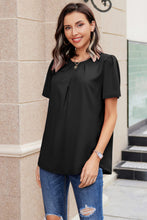 Load image into Gallery viewer, Solid Pleated Keyhole Short Sleeve T Shirt
