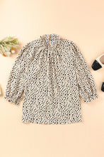 Load image into Gallery viewer, Khaki Frilled Neck 3/4 Sleeves Cheetah Blouse
