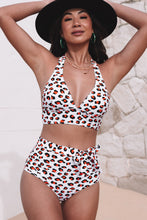 Load image into Gallery viewer, Khaki Halter V Neck Leopard High waisted swimsuits
