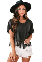 Load image into Gallery viewer, Fringe Hem V Neck T Shirt
