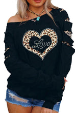 Load image into Gallery viewer, Leopard Rhinestone Heart Graphic Slash Sleeve Sweatshirt
