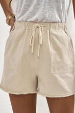 Load image into Gallery viewer, Khaki Solid Color Drawstring Frayed Hem Pocketed Shorts
