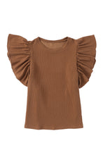 Load image into Gallery viewer, Ribbed Knit Ruffled Short Sleeve T Shirt
