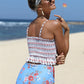 White High Waist Printed Smocked Bikini