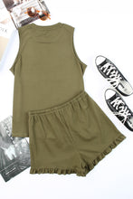 Load image into Gallery viewer, Crew Neck Tank and Drawstring Ruffled Shorts Lounge Set
