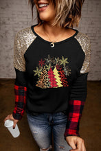 Load image into Gallery viewer, Christmas Tree Graphic Sequin Plaid Long Sleeve Top
