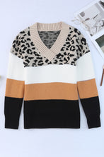 Load image into Gallery viewer, Khaki Leopard Color Block Long Sleeve Sweater
